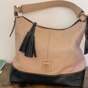 Dooney & Bourke Leather Large Sophie Nude and Black Hobo Bag pre owned